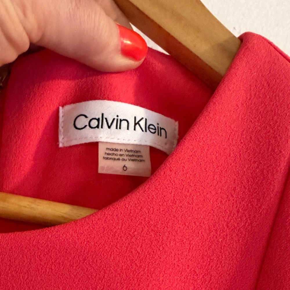 Calvin Klein Reddish Pinkish Midi Dress with Puff Sleeves - Picture 3 of 11